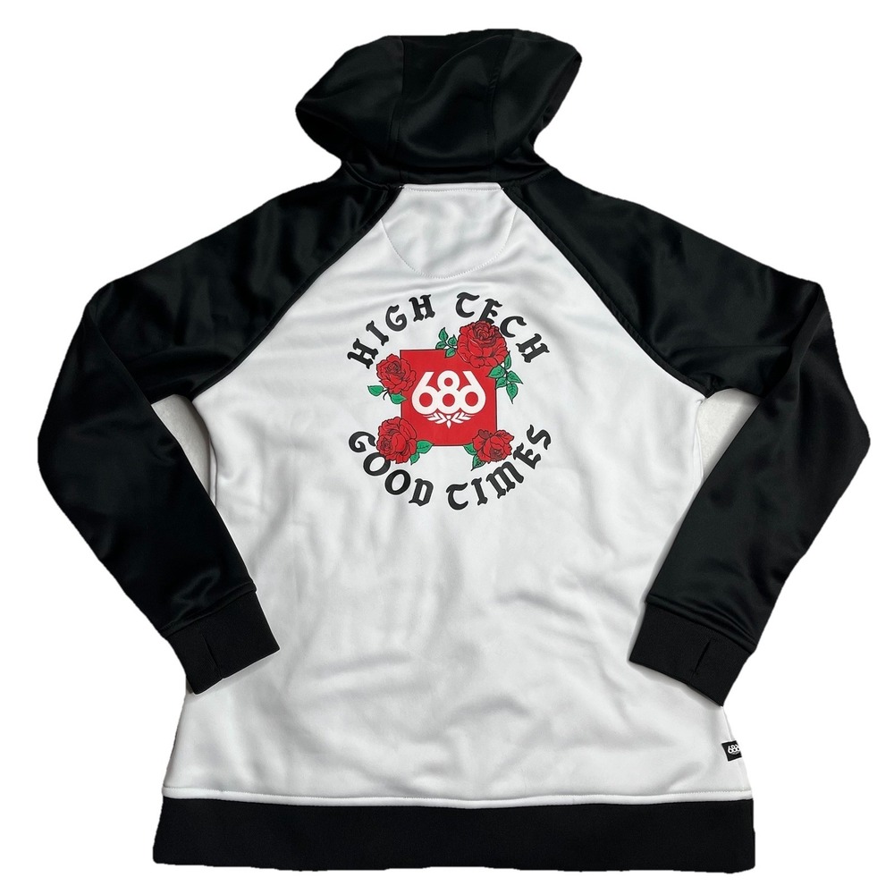 686 Hoodie Women M White Black Cora Bonded Fleece Pullover Ski Snowboard